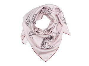 <b>SQUARE SCARF<br/>Rosa Bonheur</b>’s Studies of a <i>Horse and Rider</i>, soft pink – red trim