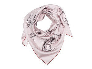 <b>SQUARE SCARF<br/>Rosa Bonheur</b>’s Studies of a <i>Horse and Rider</i>, soft pink – red trim